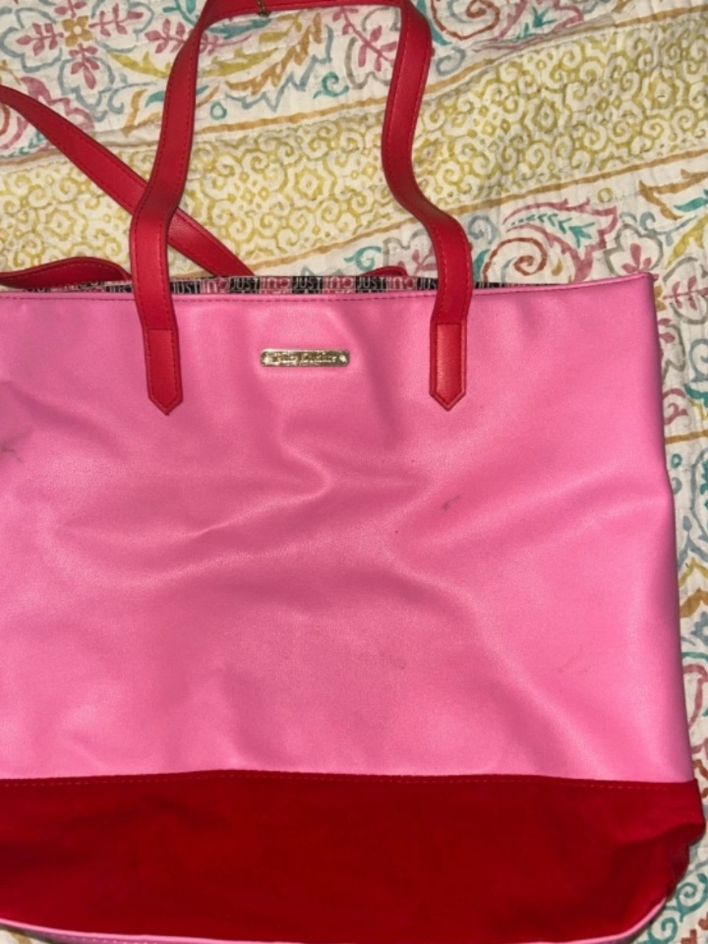 Juicy Couture Pink and Red Colorblock Tote